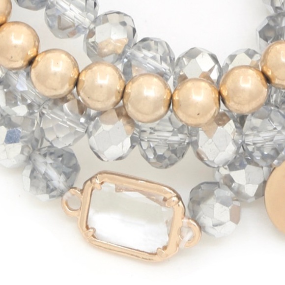 SILVER & GOLD METAL DISC BALL BEAD BRACELET SET - Picture 2 of 3